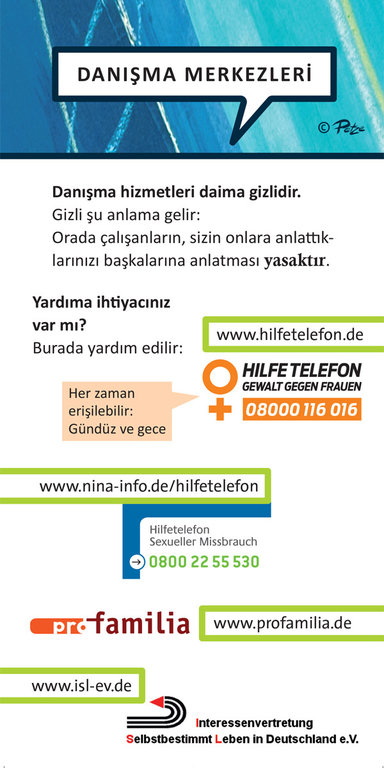 ECHT MEIN RECHT! Beratungs-Karte - Hilfe holen. In Türkisch